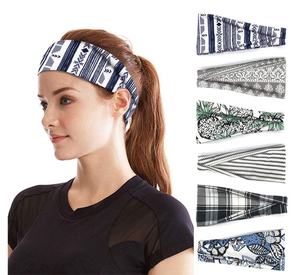PLOVZ 6 Pack Women'S Yoga Running Headbands Sports Workout Hair Bands (Set 10) Apparel & Accessories > Clothing Accessories > Bandanas & Headties PLOVZ Set 15  