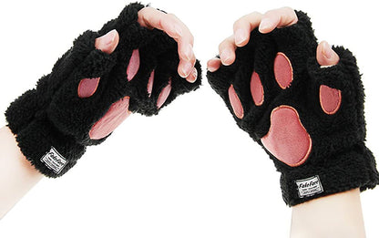 Fakeface Cute Cat Kitten Paw Fingerless Faux Fur Plush Gloves for Girls Women Apparel & Accessories > Clothing Accessories > Gloves & Mittens FakeFace   