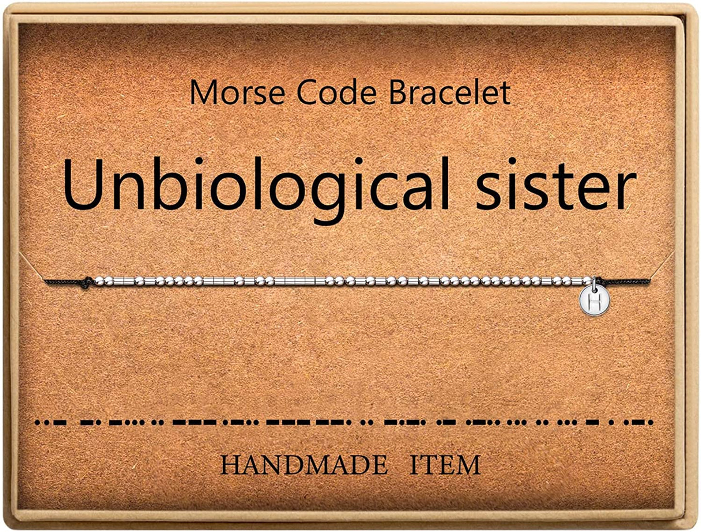 Lcherry Unbiological Sister Morse Code Bracelet Initial a to Z Disc Charm Morse Code Bracelet Beads on Adjustable Silk Cord Inspirational Gift for Women Apparel & Accessories > Jewelry > Bracelets Lcherry H  