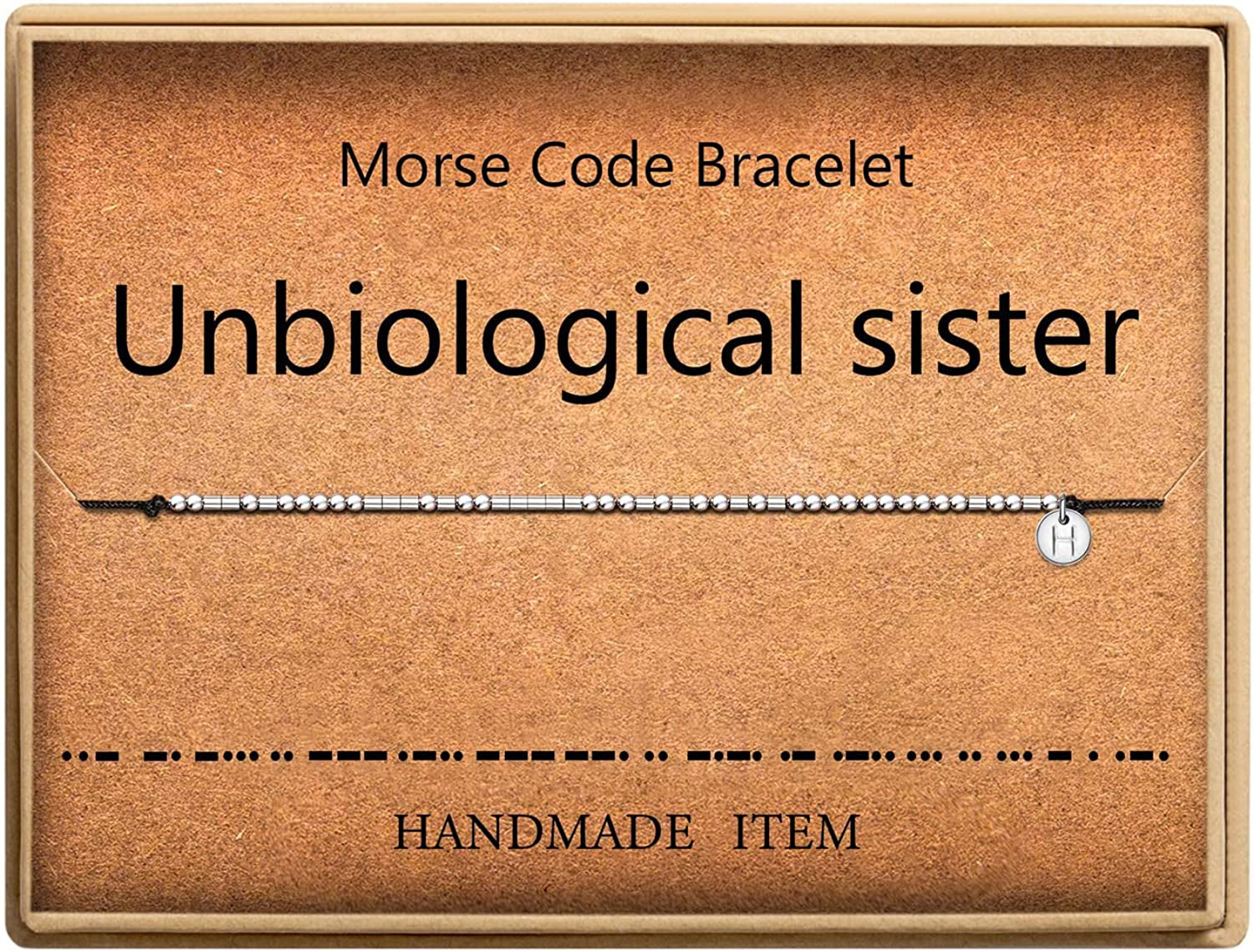 Lcherry Unbiological Sister Morse Code Bracelet Initial a to Z Disc Charm Morse Code Bracelet Beads on Adjustable Silk Cord Inspirational Gift for Women Apparel & Accessories > Jewelry > Bracelets Lcherry H  