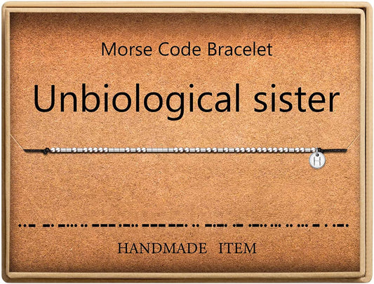 Lcherry Unbiological Sister Morse Code Bracelet Initial a to Z Disc Charm Morse Code Bracelet Beads on Adjustable Silk Cord Inspirational Gift for Women Apparel & Accessories > Jewelry > Bracelets Lcherry H  