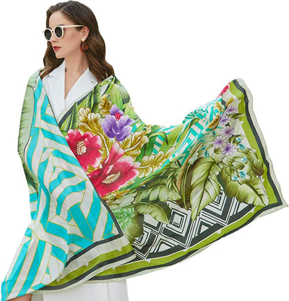 DANA XU Long Silk Fashion Oblong Floral Oversize Soft Scarf Wedding Shawls Beach Wraps Bandana Scarves for Women Apparel & Accessories > Clothing Accessories > Scarves & Shawls DANA XU 34 Green&red  