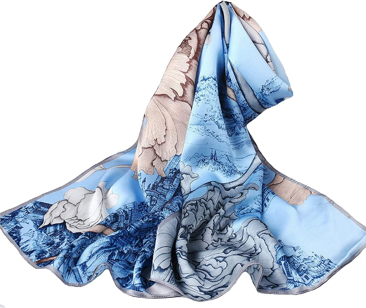 Fashion Scarves 100% Silk Felling Scarf Long Lightweight Sunscreen Shawls Wrap for Women Hair Scarves Apparel & Accessories > Clothing Accessories > Scarves & Shawls Aufeel Blossom  