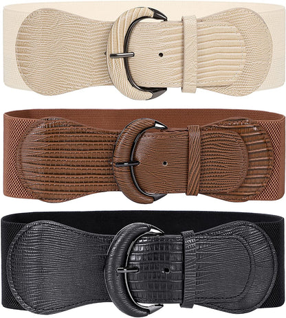 JASGOOD Women Stretchy Wide Waist Belt for Dress Ladies Elastic Belt Hook Buckle Apparel & Accessories > Clothing Accessories > Belts KYLIE MAX D-black+brown+beige Suit for size 31"-36" 
