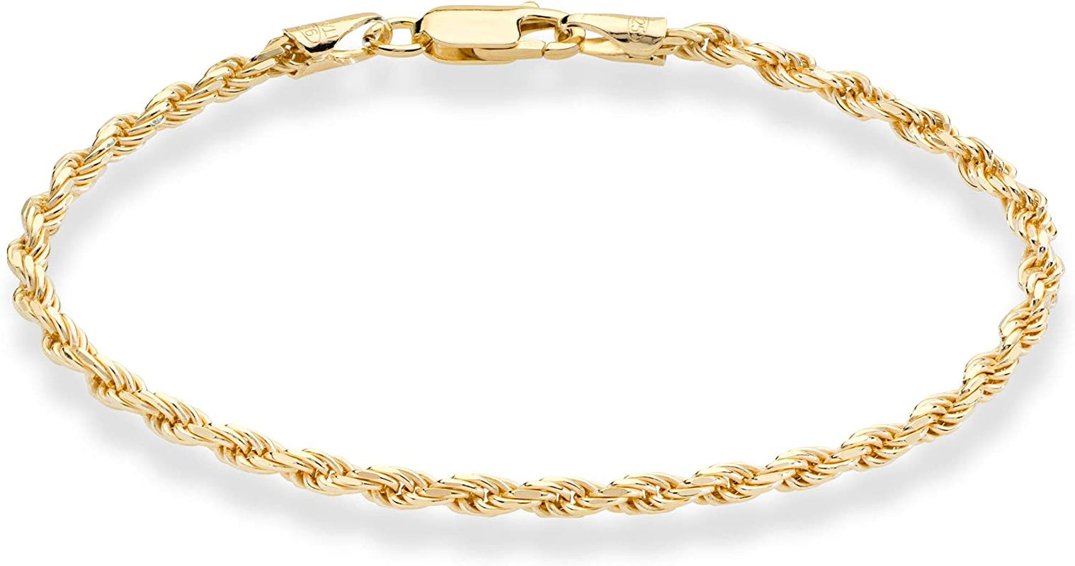 Miabella 18K Gold over Sterling Silver Italian 2Mm, 3Mm Diamond-Cut Braided Rope Chain Anklet Ankle Bracelet for Women Teen Girls, 925 Made in Italy Apparel & Accessories > Jewelry > Anklets Miabella width 3mm Length 10 Inches (Medium) 