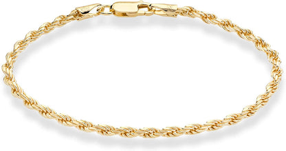 Miabella 18K Gold over Sterling Silver Italian 2Mm, 3Mm Diamond-Cut Braided Rope Chain Anklet Ankle Bracelet for Women Teen Girls, 925 Made in Italy Apparel & Accessories > Jewelry > Anklets Miabella width 3mm Length 10 Inches (Medium) 