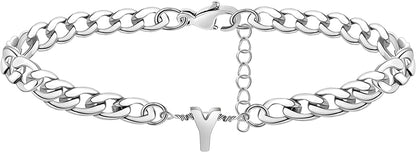 Silver Anklet Initial Ankle Bracelets for Women Teen Girls Figaro Chain Personalized Birthday Gifts for Women Summer Gift Beach Jewelry Anklet for Women Letter A-Z Jewelry Apparel & Accessories > Jewelry > Anklets JoycuFF Y  
