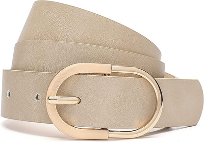 Tanpie Womens Leather Waist Belts for Jeans Pants with Gold Buckle Apparel & Accessories > Clothing Accessories > Belts Tanpie Beige Large: fits waist from 33"-36" 