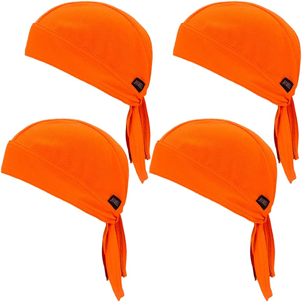 Sweat Wicking Doo Rag Cooling Dew Rag Helmet Liner Hat Large Motorcycle Head Wrap Bandana Skull Caps for Men and Women Apparel & Accessories > Clothing Accessories > Bandanas & Headties JHYWELL Fluorescent Orange  