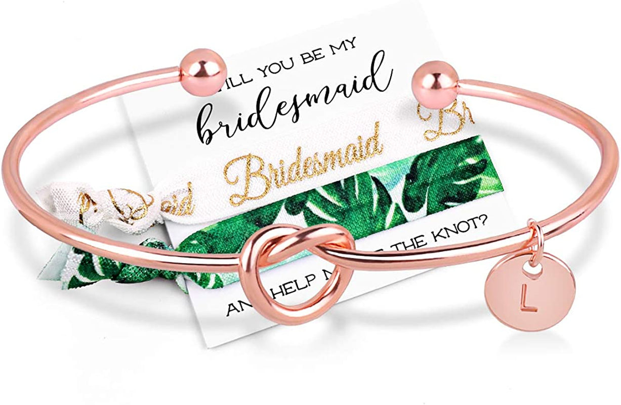 MOOKOO Personalised Bridesmaid Bracelet Gift Will You Be My Bridesmaid Proposal Gift Adjustment Bachelorette Bangle Apparel & Accessories > Jewelry > Bracelets MOOKOO Rose gold l 