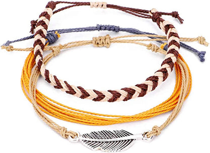 Softones VSCO String Wave Bracelets for Women Girls Handmade Colorful Waterproof Adjustable Braided Beach Bracelet Set for Women Apparel & Accessories > Jewelry > Bracelets Softones T:3Pcs Brown Leaves  