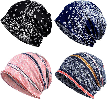 Glamorstar Floral Lace Beanie Hat Chemo Cap Stretch Slouchy Turban Headwear Apparel & Accessories > Clothing Accessories > Headwear Glamorstar 4 Packs-blue,black,pink,sapphire One Size 