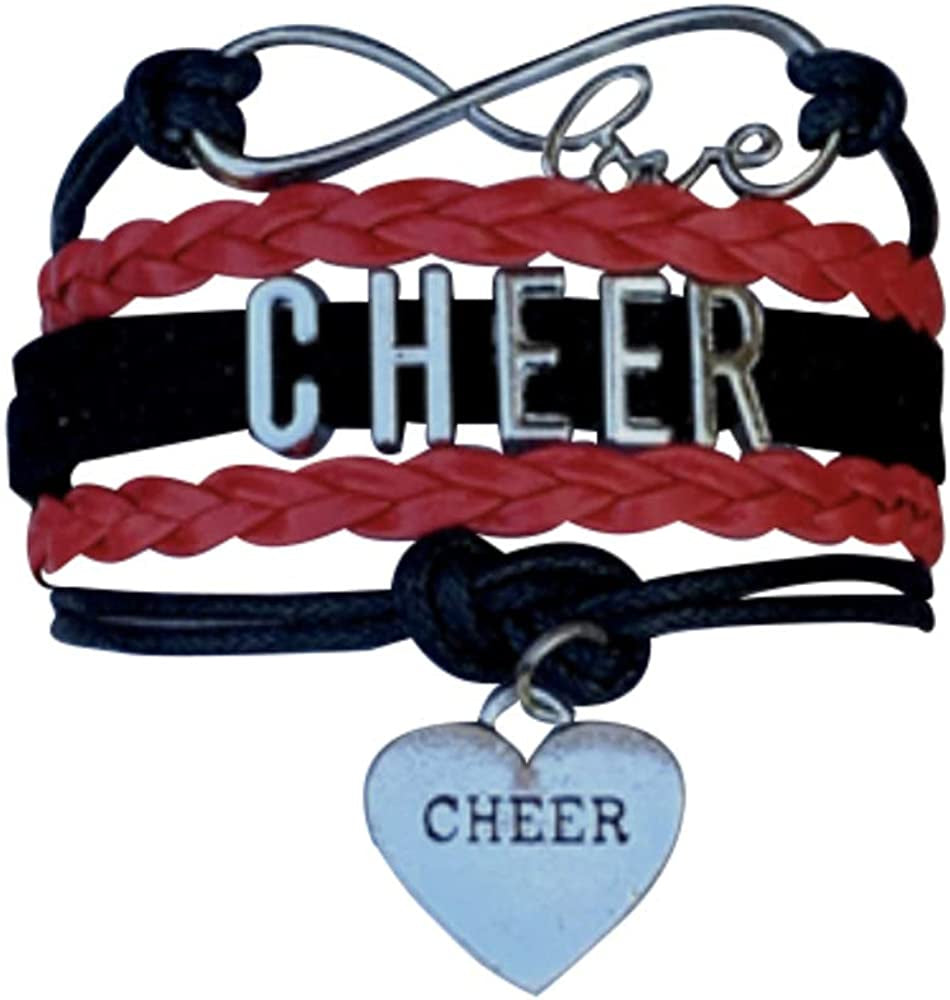 Cheer Charm Bracelet- Girls Infinity Love Adjustable Cheerleading Jewelry in Team Colors for Cheerleaders Apparel & Accessories > Jewelry > Bracelets Sportybella Black/Red  