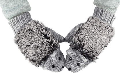 Double Layer Winter Thicken Warm Knit Mittens Cartoon Hedgehog Gloves Apparel & Accessories > Clothing Accessories > Gloves & Mittens Bienvenu Light Gray  