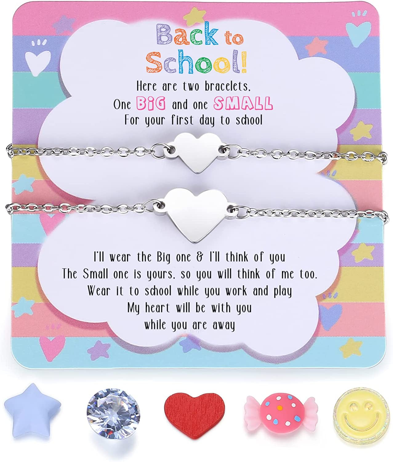 SAM & LORI Unique Matching Bracelets for Best Friends Couples Mother Daughter Son Dad Sisters Brothers-Unisex Adjustable Bracelets- Comes with Cards in Giftable Packing Apparel & Accessories > Jewelry > Bracelets SAM & LORI 3-Back to School Gift- 2 Hearts Silver  