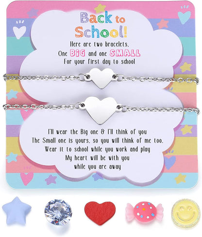 SAM & LORI Unique Matching Bracelets for Best Friends Couples Mother Daughter Son Dad Sisters Brothers-Unisex Adjustable Bracelets- Comes with Cards in Giftable Packing Apparel & Accessories > Jewelry > Bracelets SAM & LORI 3-Back to School Gift- 2 Hearts Silver  