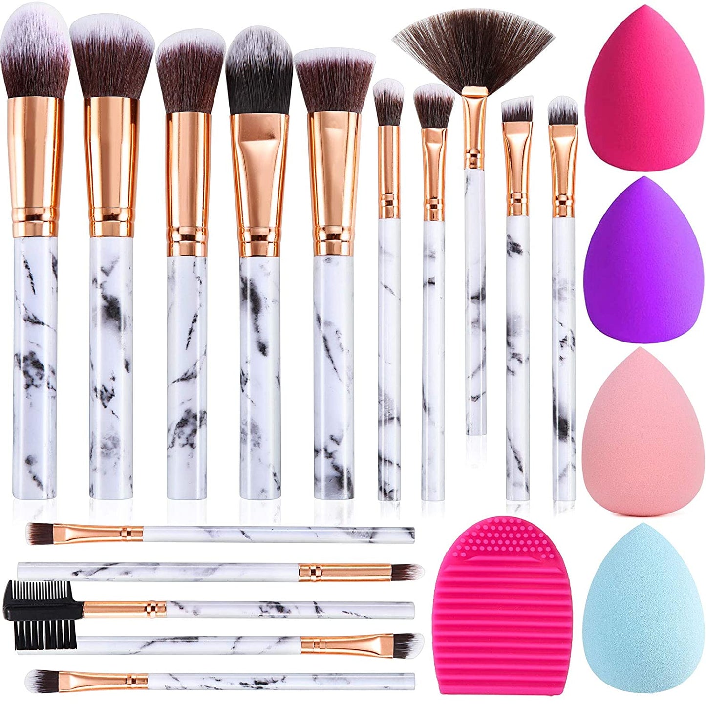 DUAIU Makeup Brushes 16PCS Marble Handle Professional Makeup Brushes Set with 4Pcs Makeup Sponge Blenders and 1 Brush Cleaner Foundation Brushes Eyeshadow Brush Lip Brush Set Make up Tool Health & Beauty > Personal Care > Cosmetics > Cosmetic Tools > Makeup Tools DUAIU A Grey  