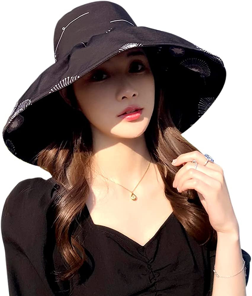 Women Wide Brim Sun Hat Women Sun Large Brim Hat Foldable Summer Beach Cap for Fishing Hiking Apparel & Accessories > Clothing Accessories > Hats xbaihuix Black  