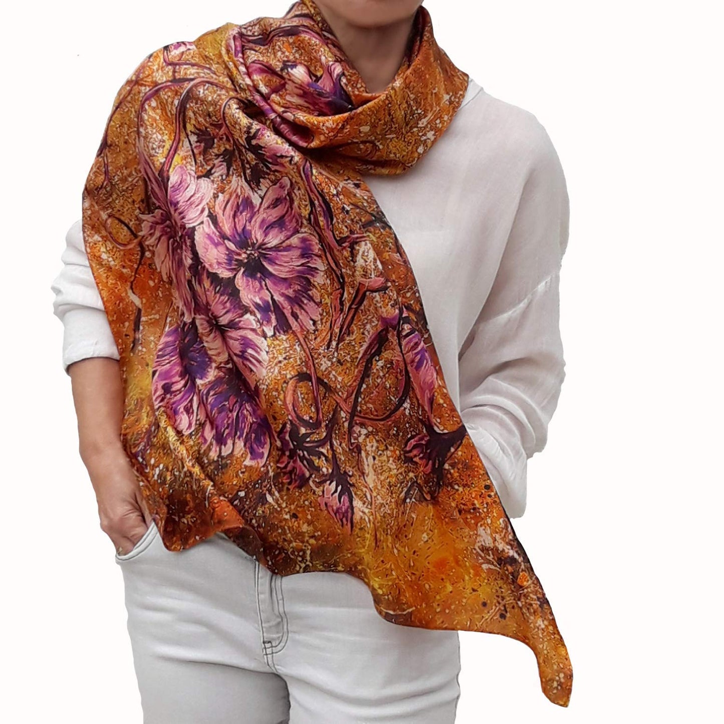 Large Silk Scarf, Fashion Deluxe Long Gold Shawl for Lady, Women Gift Apparel & Accessories > Clothing Accessories > Scarves & Shawls Generic   