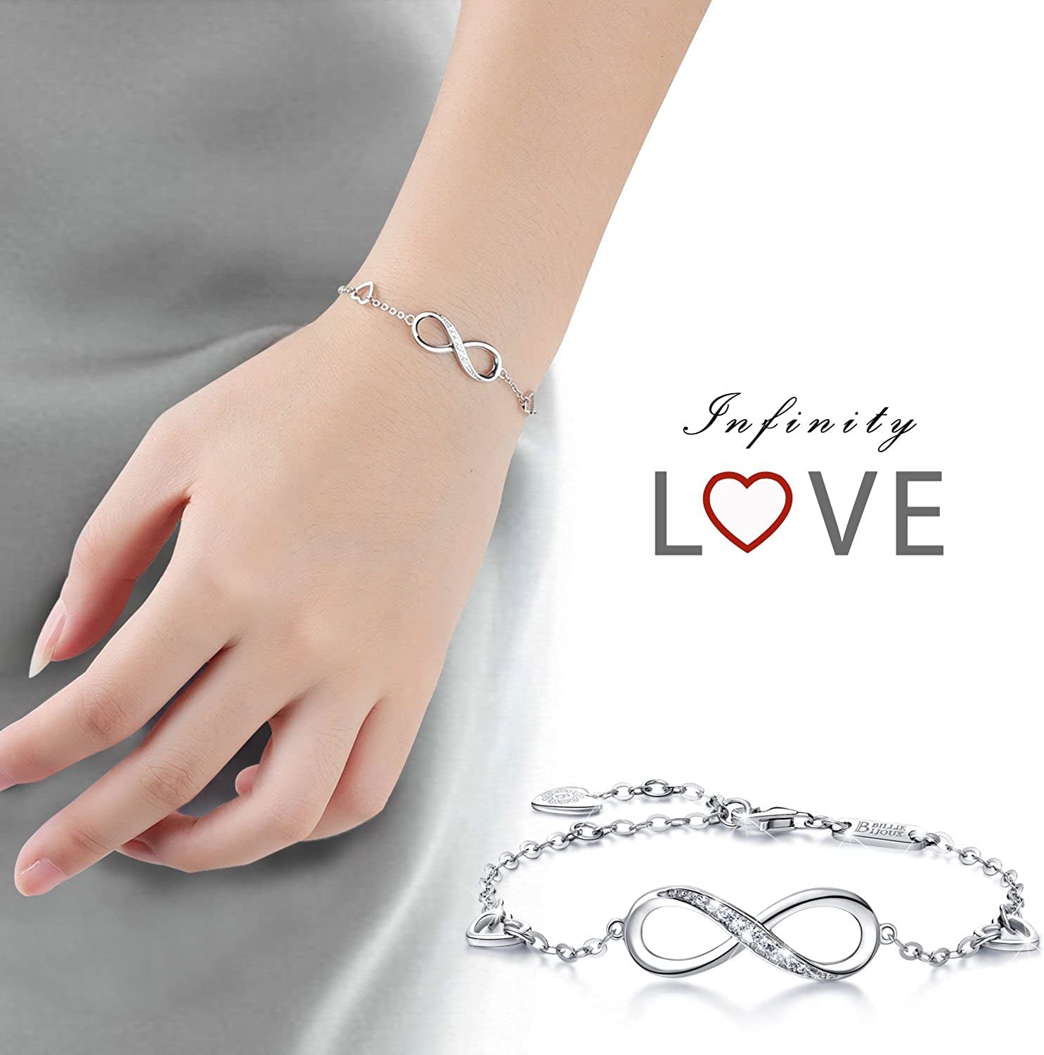 Billie Bijoux Womens 925 Sterling Silver Infinity Endless Love Symbol Charm Adjustable Bracelet Mother'S Day Gift for Wife Women Girls Mom Apparel & Accessories > Jewelry > Bracelets Billie Bijoux   