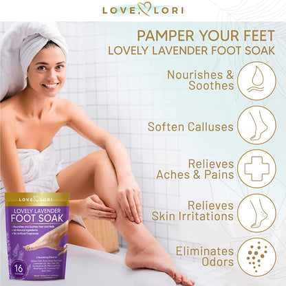 Lavender Epsom Salt Foot Soak for Dry Cracked Feet - Relaxing Pure Dead Salts Foot Bath - Infused with Lavender Oil, Tea Tree Oil, & Eucalyptus Oil, Pedicure Foot Spa Soak Foot Care for Women Health & Beauty > Personal Care > Foot Care LOVE, LORI   