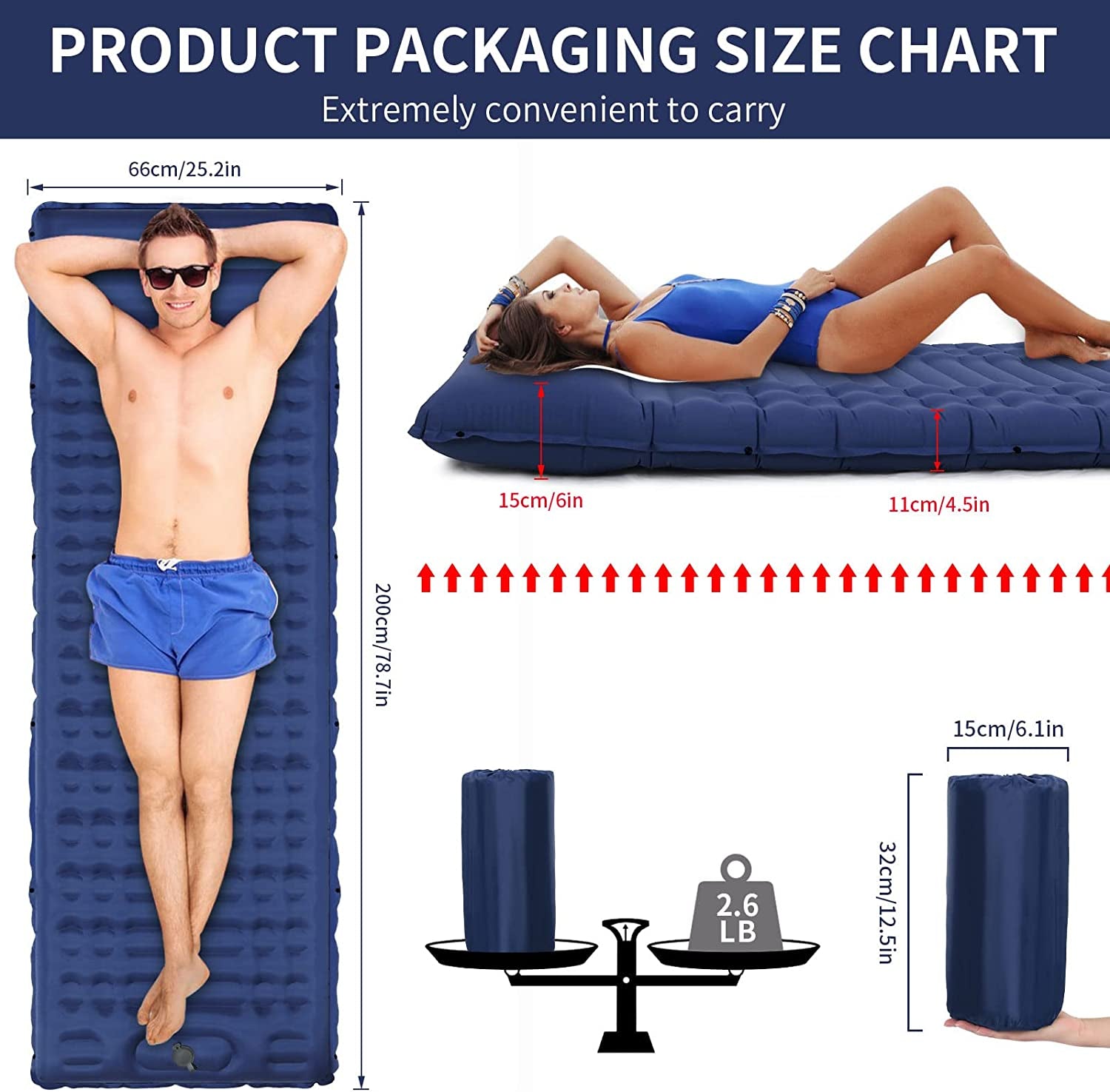 Inflating Sleeping Pad for Camping.Lorpect 4.5 in Thick Sleeping Mat .Compact Waterproof Camping Air Mattress with Pillow.Foot Pressure Inflatable Camping Pads for Backpacking & Hiking.Blue Apparel & Accessories > Jewelry > Anklets Lorpect   