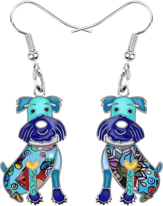 NEWEI Enamel Alloy Cut Sitting Schnauzer Dog Earrings Drop Dangle Unique Fashion Animal Jewelry for Women Girls Gift Apparel & Accessories > Jewelry > Earrings NEWEI Blue  