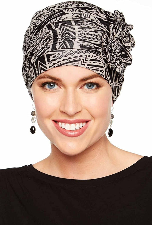 Cardani Large Flapper Turban Viscose from Bamboo Hat for Large Heads Apparel & Accessories > Clothing Accessories > Headwear Cardani Neutral Tribal One Size 