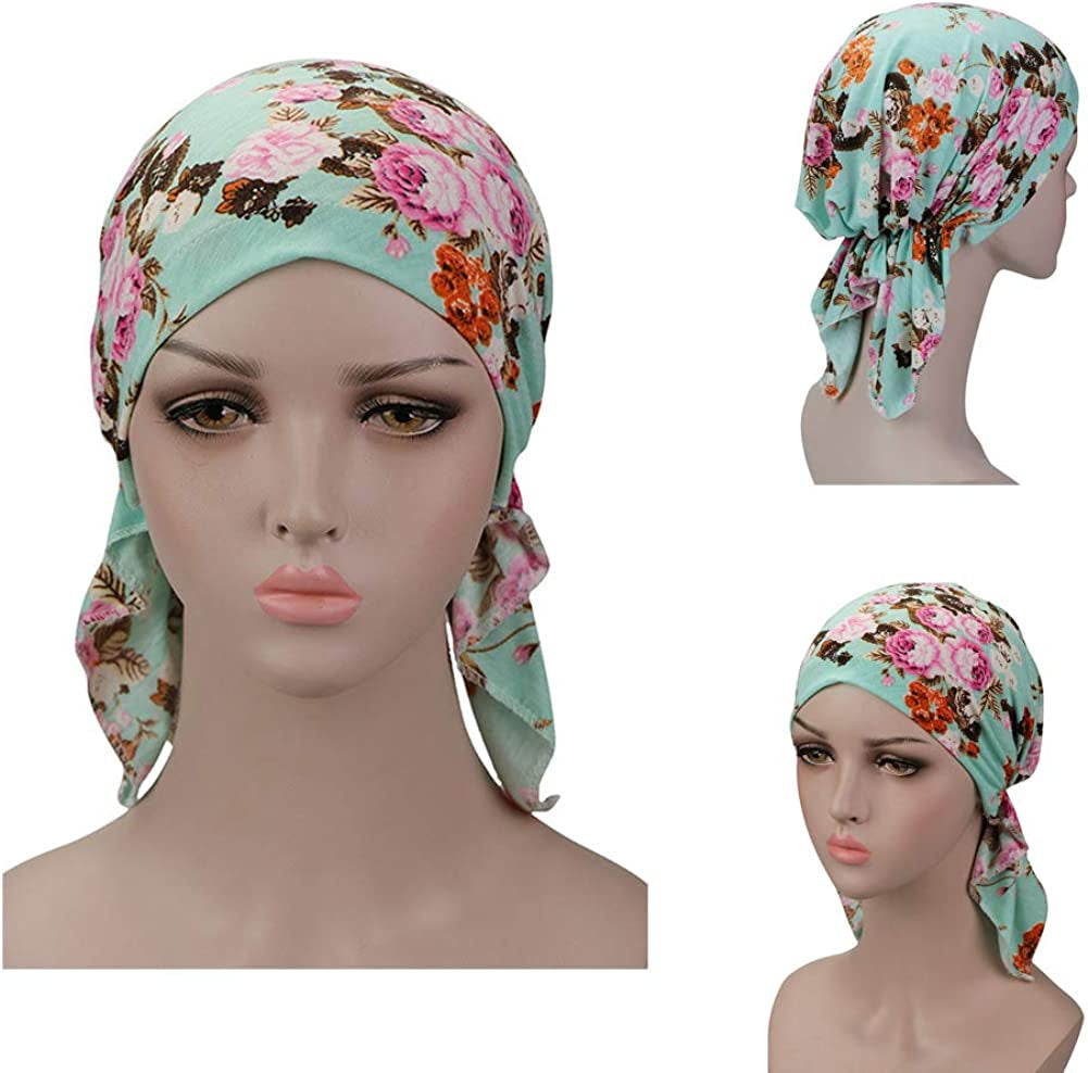 Pre Tied Chemo Head Scarf 3 Packed Beanie Skull Cover Cap for Women (Set6-Long Style) Apparel & Accessories > Clothing Accessories > Bandanas & Headties Qovelly   