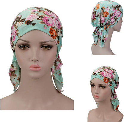 Pre Tied Chemo Head Scarf 3 Packed Beanie Skull Cover Cap for Women (Set6-Long Style) Apparel & Accessories > Clothing Accessories > Bandanas & Headties Qovelly   