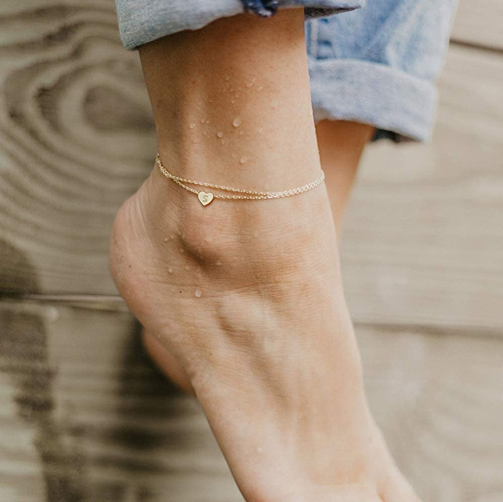 Ursteel Ankle Bracelets for Women, 14K Gold Plated Dainty Layered Heart Initial Anklets for Women Teen Girls Apparel & Accessories > Jewelry > Anklets Ursteel   
