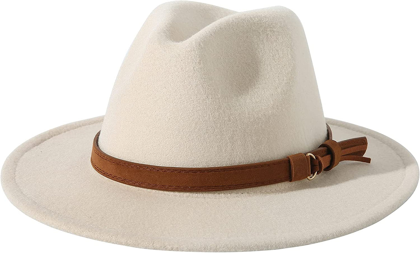 Lanzom Womens Classic Wide Brim Floppy Panama Hat Belt Buckle Wool Fedora Hat Apparel & Accessories > Clothing Accessories > Hats Lanzom Z Buckle Belt-beige One Size 