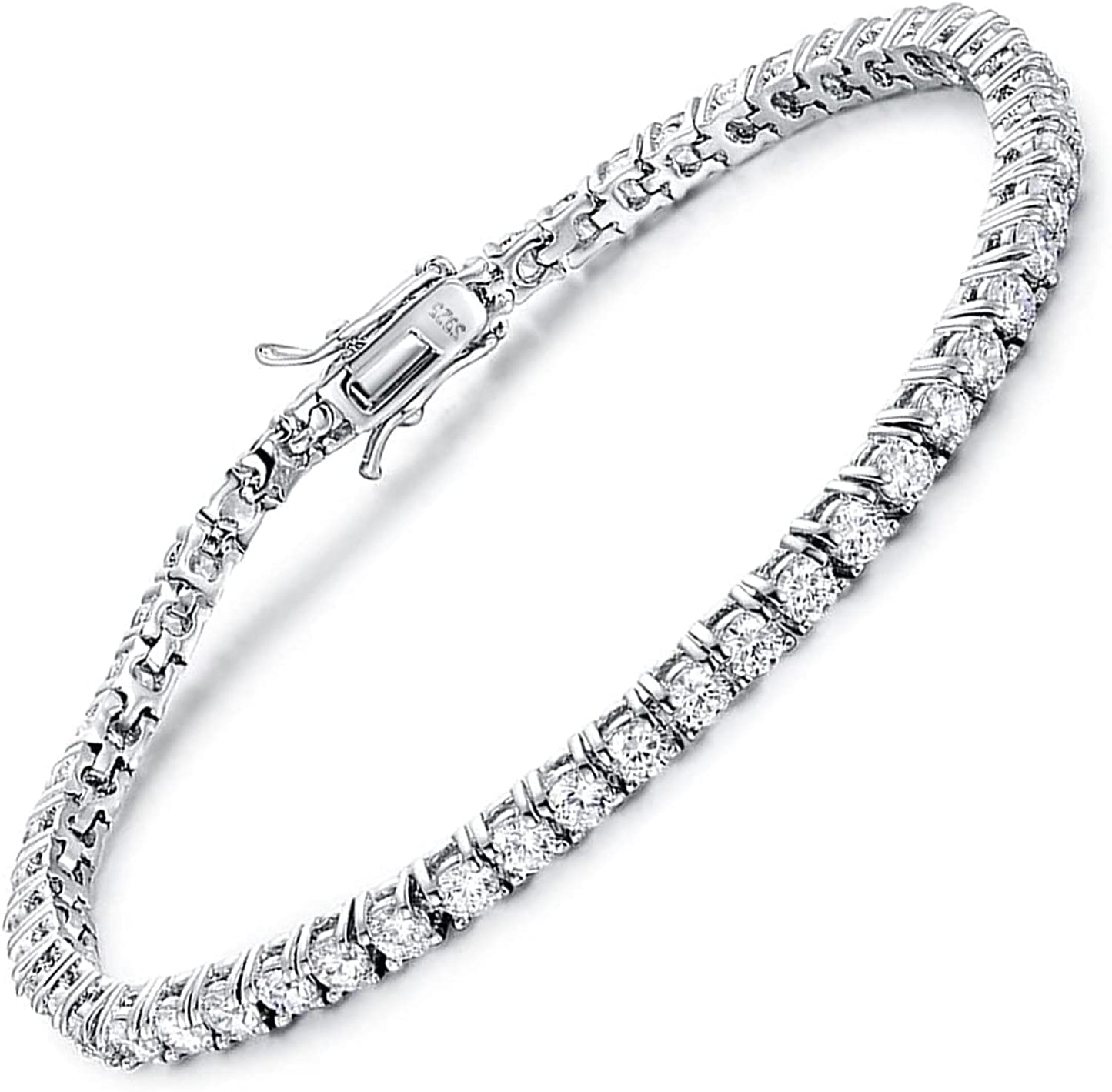 TIKJE 925 Sterling Silver 2-7Mm Cubic Zirconia Classic Tennis Bracelet | White Gold Bracelets for Women | Size 6-8.5 Inches Apparel & Accessories > Jewelry > Bracelets TIKJE 3mm-7inch  