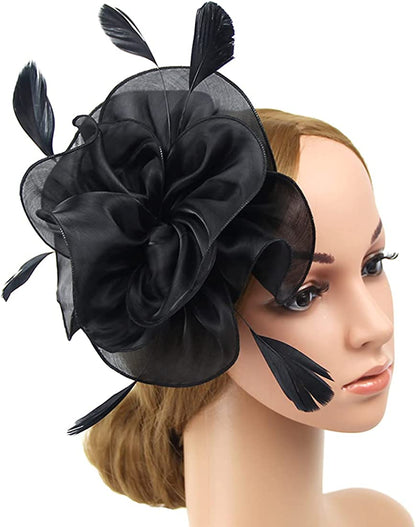 Women Flower Fascinator Hat Wedding Bridal Fascinators Tea Party Hat Feather Fascinator Headband Headwear for Evening Church Apparel & Accessories > Clothing Accessories > Headwear STbest Black  