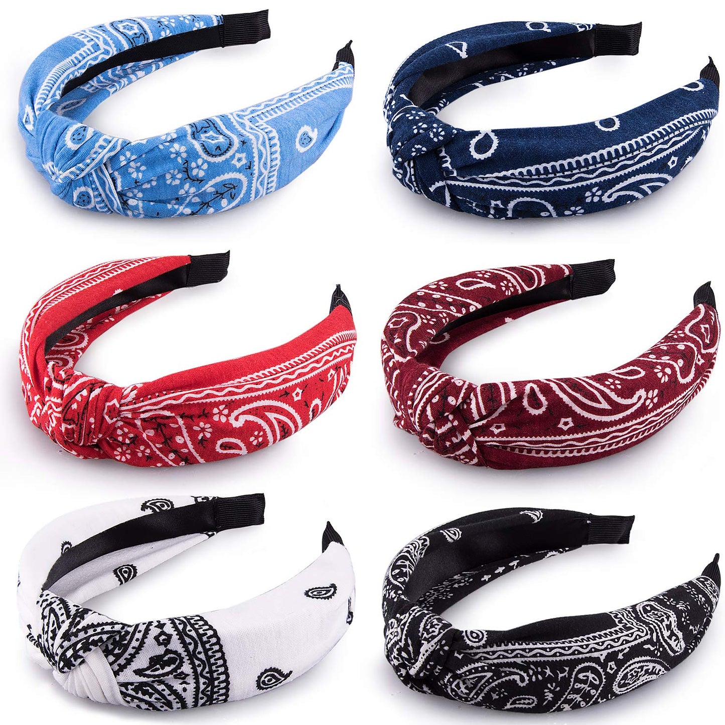 Duufin 6 Pieces Top Knot Headband Paisley Boho Headbands Vintage Cross Knotted Headbands Twisted Knot Headbands for Women and Girls Apparel & Accessories > Clothing Accessories > Bandanas & Headties Duufin Classic Color  
