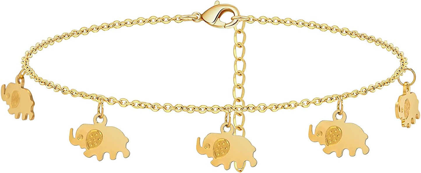 Dainty Anklet Butterfly Elephant 14K Gold Plated Foot Chain Ankle Bracelet Feet Jewelry for Women Apparel & Accessories > Jewelry > Anklets Bestelly Elephants Anklet  