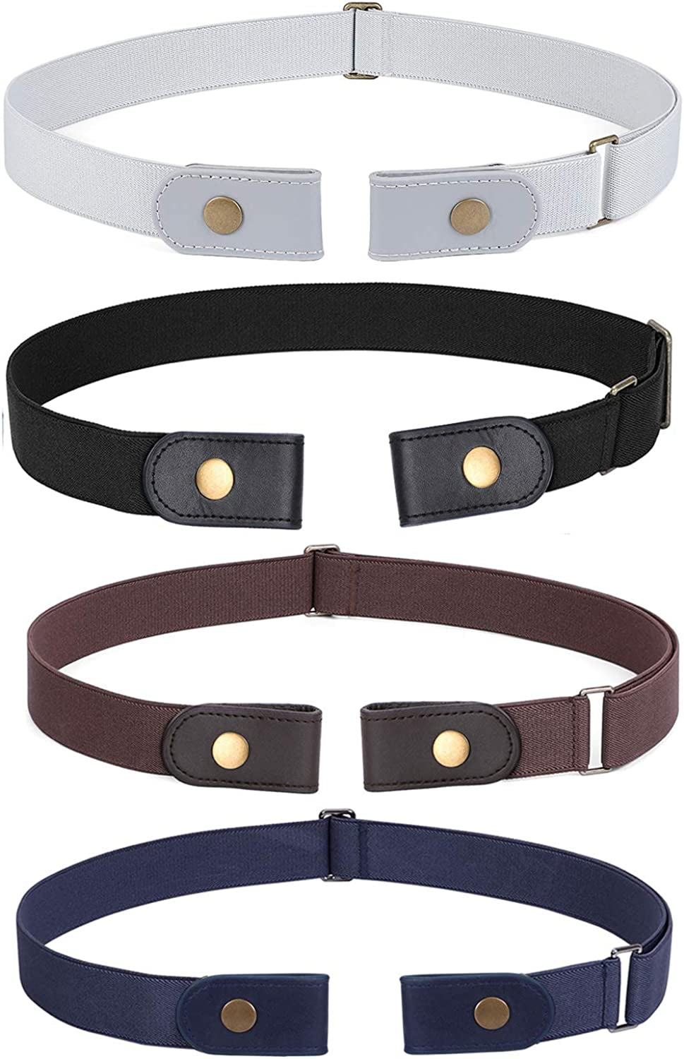 No Buckle Stretch Belt for Women Men Elastic Waist Belt up to 72 Inch for Jeans Pants Apparel & Accessories > Clothing Accessories > Belts WERFORU V-black+coffee+blue+grey Pants Size 31"-50" 