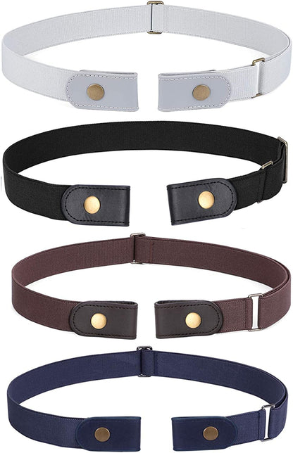 No Buckle Stretch Belt for Women Men Elastic Waist Belt up to 72 Inch for Jeans Pants Apparel & Accessories > Clothing Accessories > Belts WERFORU V-black+coffee+blue+grey Pants Size 31"-50" 
