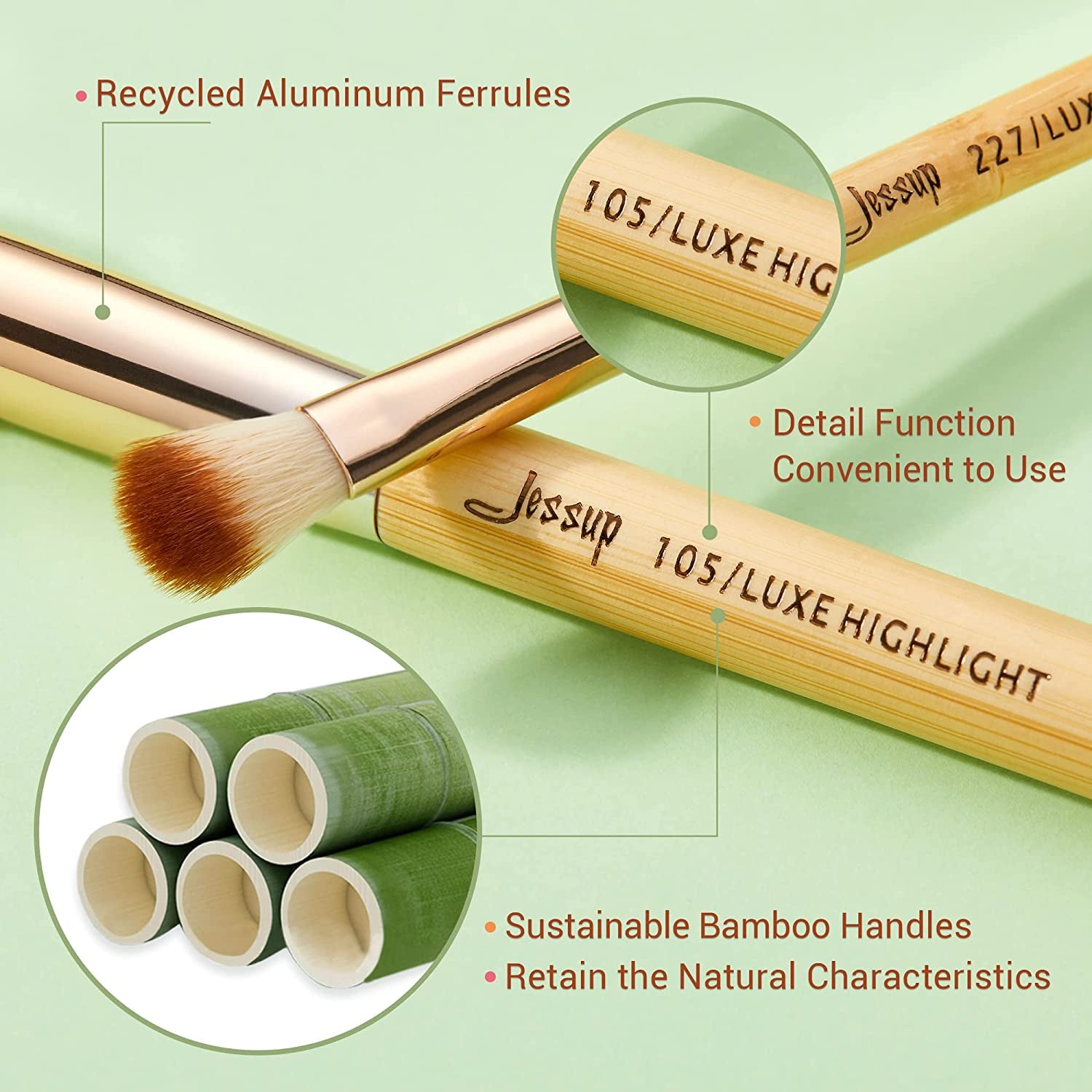 Jessup Brand 20Pcs Beauty Bamboo Professional Makeup Brushes Set Make up Brush Tools Kit Foundation Powder Brushes Eye Shader T145 Health & Beauty > Personal Care > Cosmetics > Cosmetic Tools > Makeup Tools Jessup   