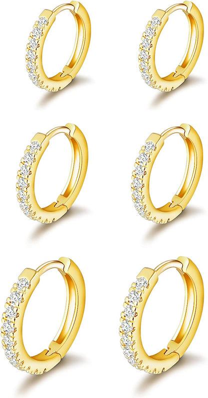 Micuco 3 Pairs Small Hoop Earrings Tiny Cartilage Earrings Cubic Zirconia Cuff Earrings White Gold Huggie Hoop Ear Piercing Earrings for Women 8Mm 10Mm 12Mm Apparel & Accessories > Jewelry > Earrings micuco 4# 14K Gold 8mm,10mm,12mm  