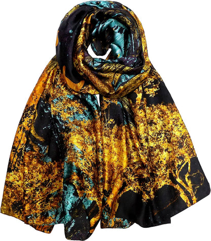 Iristide Long Silk Scarf Summer Lightweight Satin Shawl Outdoor Floral Large Wrap 70''X35'' Apparel & Accessories > Clothing Accessories > Scarves & Shawls Iristide 08-black  