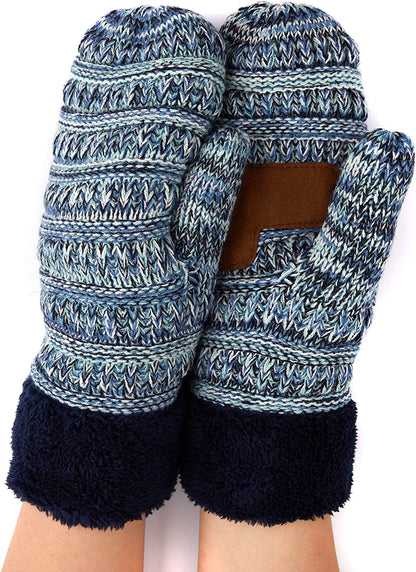 C.C Women Thick Knit Faux Fur Sherpa Fleece Lined Warm Winter Gloves Mittens (CG-36)(MT-008,25,715,816,1816,6245) Apparel & Accessories > Clothing Accessories > Gloves & Mittens C.C #40-navy Mix  