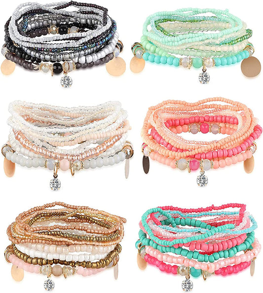 MILACOLATO 6Sets Boho Bead Bracelets Set Multilayered Stackable Bracelets Comfortable Stretch Bracelets Multicolor Bohemian Charm Bracelets for Women Girls Apparel & Accessories > Jewelry > Bracelets MILACOLATO 6 Sets-Beaded  