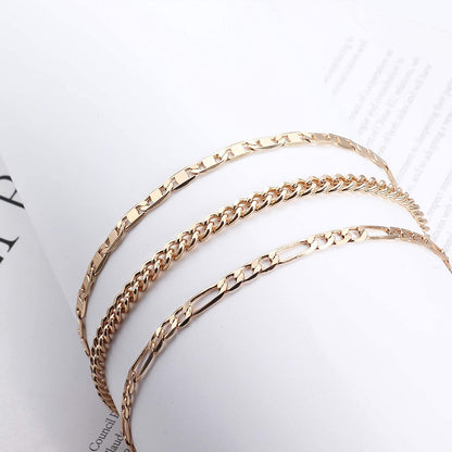 Jstyle 3Pcs Gold Anklet for Women Figaro/Herringbone/Cuban/Paperclip Link Chain Ankle Bracelet Adjustable Beach Foot Jewelry Apparel & Accessories > Jewelry > Anklets Jstyle   