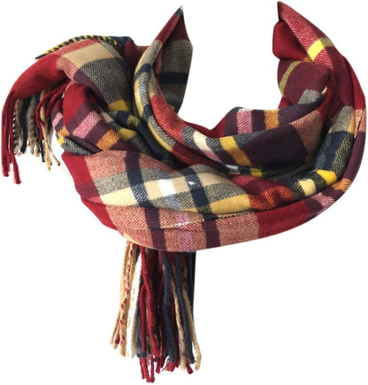 Women Oversized Scottish Clan Tartan Plaid Cashmere Feel Shawl Wrap Winter Scarf (Burgundy Multi Plaid) Apparel & Accessories > Clothing Accessories > Scarves & Shawls Valloowink   