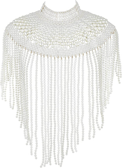 Azazccm Pearl Body Chain-Fashion Pearl Shoulder Necklace for Women,Party, Wedding, Photo Shoot, Adjustable Pearl Body Jewelry Apparel & Accessories > Jewelry > Body Jewelry Azazccm Pearls-C  