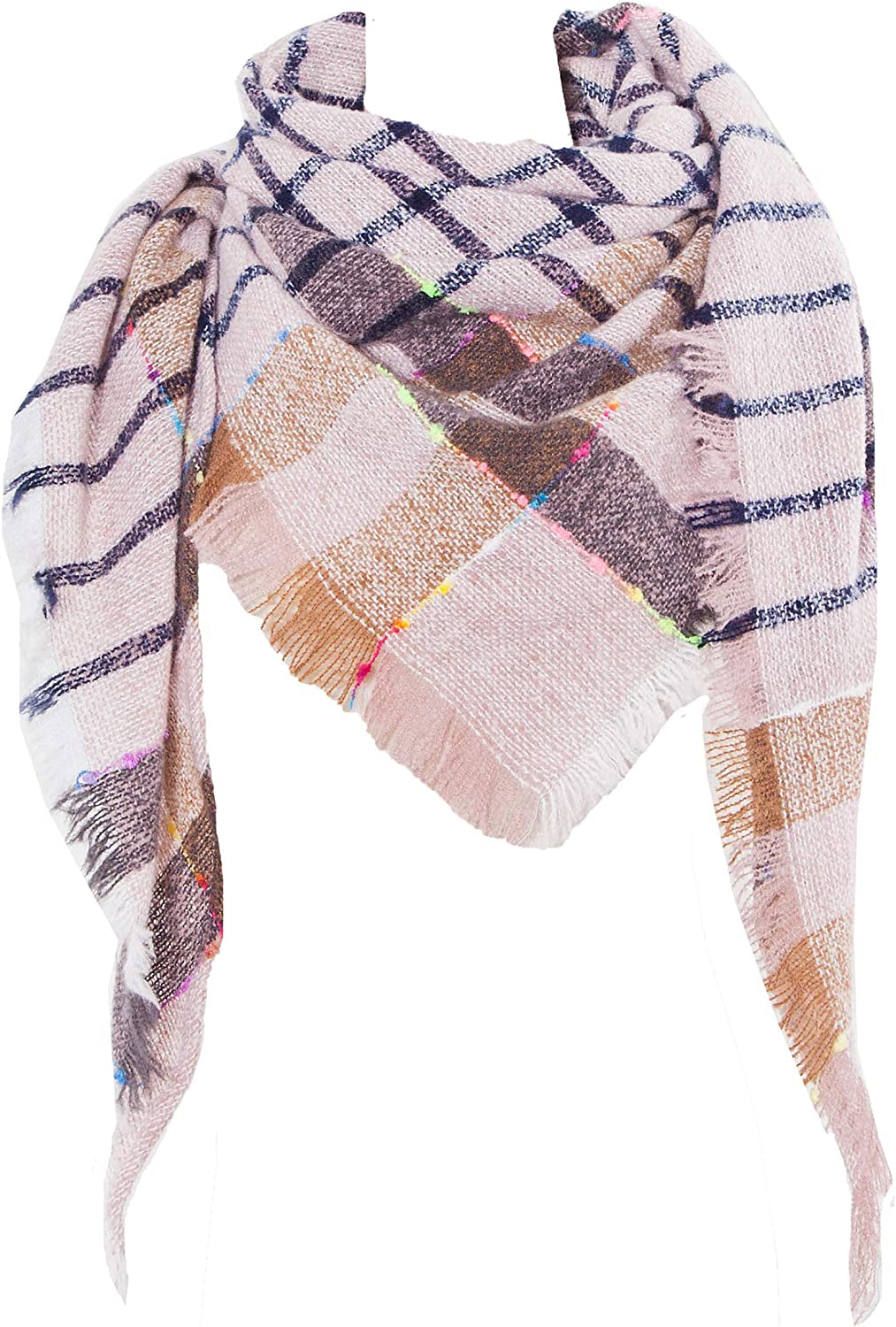 Wander Agio Womens Winter Scarfs Warm Scarf Half Shawls Triangle Scarves Stripe Plaid Apparel & Accessories > Clothing Accessories > Scarves & Shawls Wander Agio Blue Pink White 13  