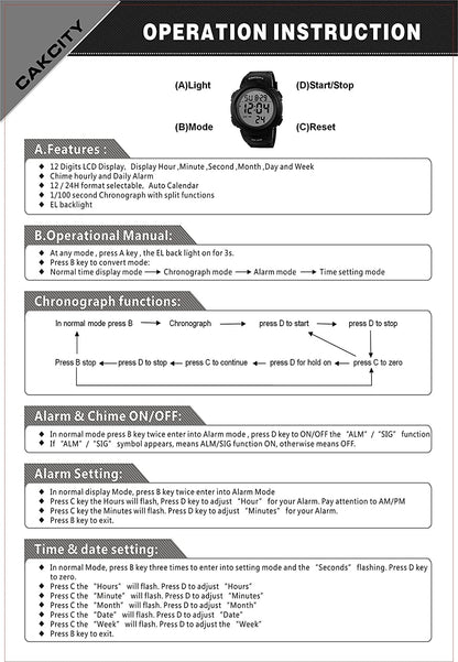 Cakcity Mens Digital Sports Watch LED Screen Large Face Military Watches for Men Waterproof Casual Luminous Stopwatch Alarm Simple Army Watch