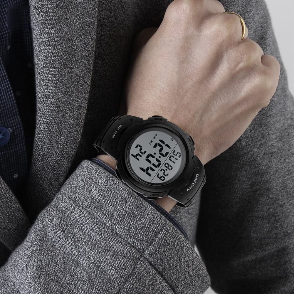 Cakcity Mens Digital Sports Watch LED Screen Large Face Military Watches for Men Waterproof Casual Luminous Stopwatch Alarm Simple Army Watch