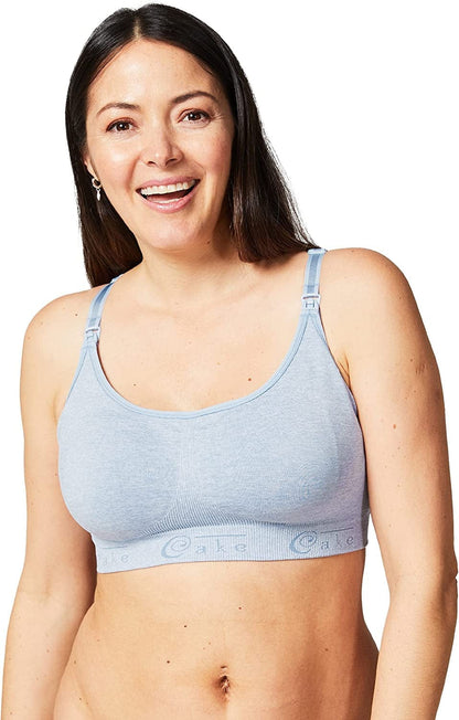 Cake Maternity Cotton Candy Wirefree Nursing Bra for Breastfeeding, Seamless Maternity Sleep Bra Heather Blue / X-Large